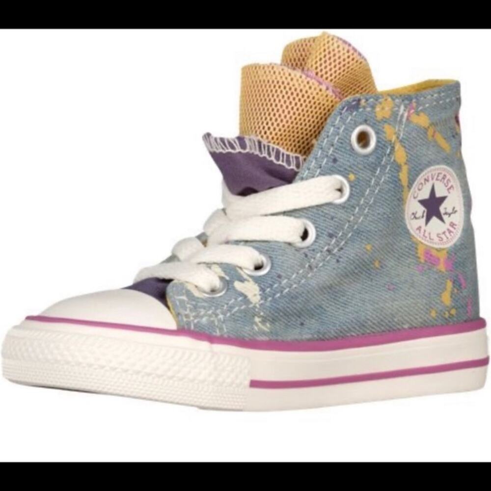 Converse Party Hi Moody Purple Hi-Top Denim Paint Splatter Tulle Tennis Shoes